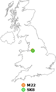 map showing distance between M22 and SK8