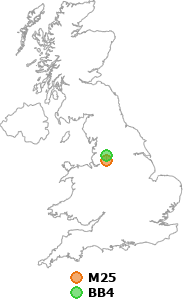 map showing distance between M25 and BB4