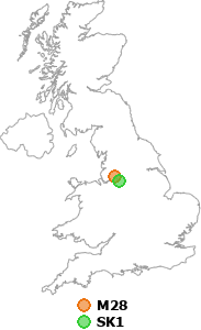 map showing distance between M28 and SK1