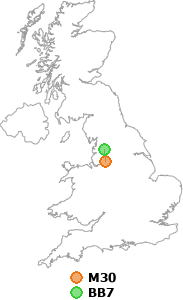 map showing distance between M30 and BB7