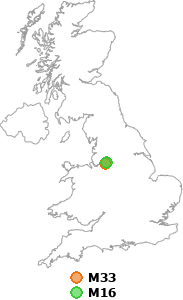 map showing distance between M33 and M16