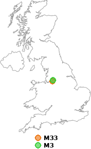 map showing distance between M33 and M3