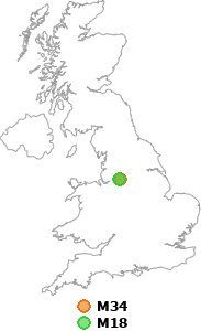 map showing distance between M34 and M18