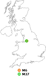 map showing distance between M6 and M27