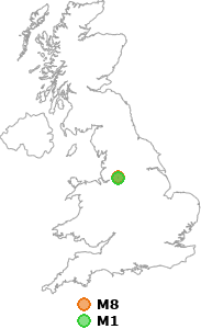 map showing distance between M8 and M1