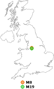 map showing distance between M8 and M19