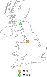 map showing distance between M8 and ML8