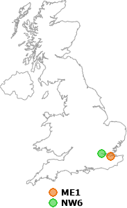 map showing distance between ME1 and NW6