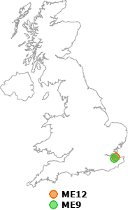 map showing distance between ME12 and ME9