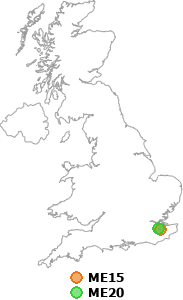 map showing distance between ME15 and ME20