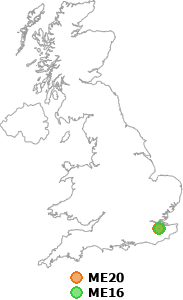 map showing distance between ME20 and ME16