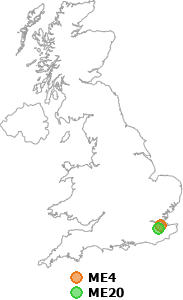 map showing distance between ME4 and ME20