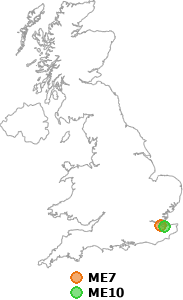 map showing distance between ME7 and ME10