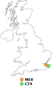 map showing distance between ME8 and CT4