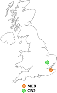 map showing distance between ME9 and CB2