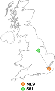 map showing distance between ME9 and S81