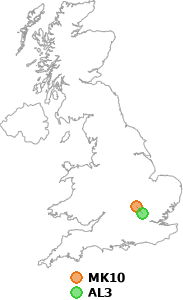 map showing distance between MK10 and AL3