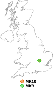 map showing distance between MK10 and MK9