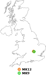 map showing distance between MK12 and MK9