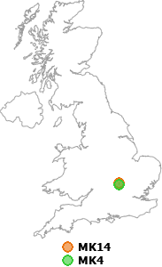 map showing distance between MK14 and MK4