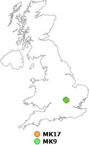 map showing distance between MK17 and MK9