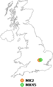 map showing distance between MK2 and MK45