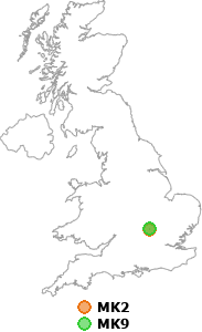 map showing distance between MK2 and MK9