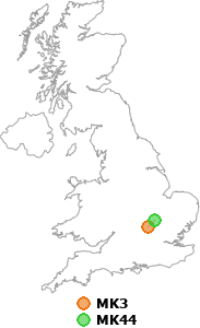 map showing distance between MK3 and MK44