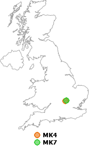 map showing distance between MK4 and MK7