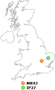 map showing distance between MK43 and IP27