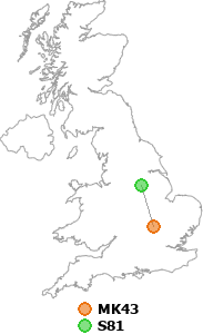 map showing distance between MK43 and S81