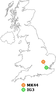 map showing distance between MK44 and IG3