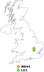 map showing distance between MK44 and LU3