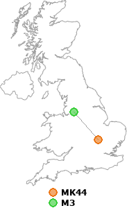 map showing distance between MK44 and M3