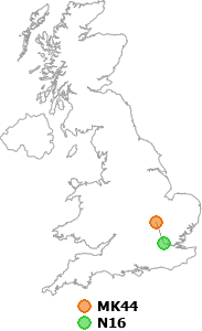 map showing distance between MK44 and N16