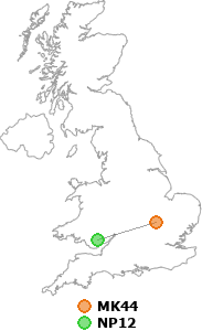 map showing distance between MK44 and NP12