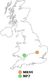 map showing distance between MK44 and NP7