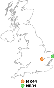 map showing distance between MK44 and NR34