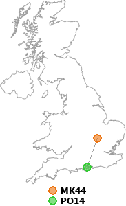 map showing distance between MK44 and PO14