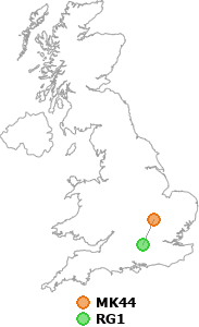 map showing distance between MK44 and RG1