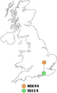 map showing distance between MK44 and RH14