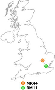 map showing distance between MK44 and RM11