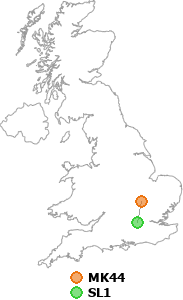 map showing distance between MK44 and SL1