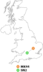 map showing distance between MK44 and SN2