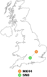 map showing distance between MK44 and SN8