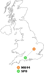 map showing distance between MK44 and SP8