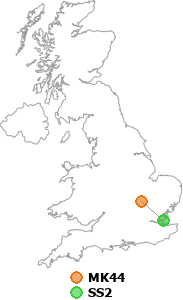 map showing distance between MK44 and SS2