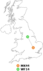 map showing distance between MK44 and WF14