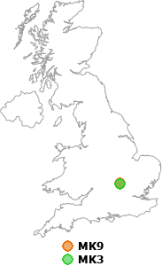 map showing distance between MK9 and MK3