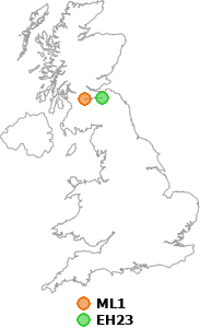 map showing distance between ML1 and EH23